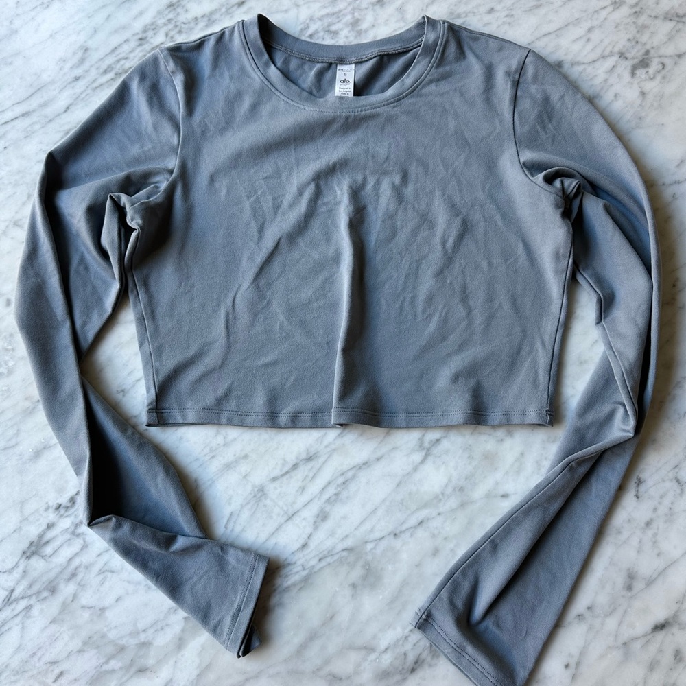 Alo Yoga AloSoft Crop Finesse Long Sleeve Shirt S Steel Blue